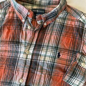 Ralph Lauren Youth Boys Orange Plaid Long‎ Sleeve Button Down Shirt XL 18-20 F17